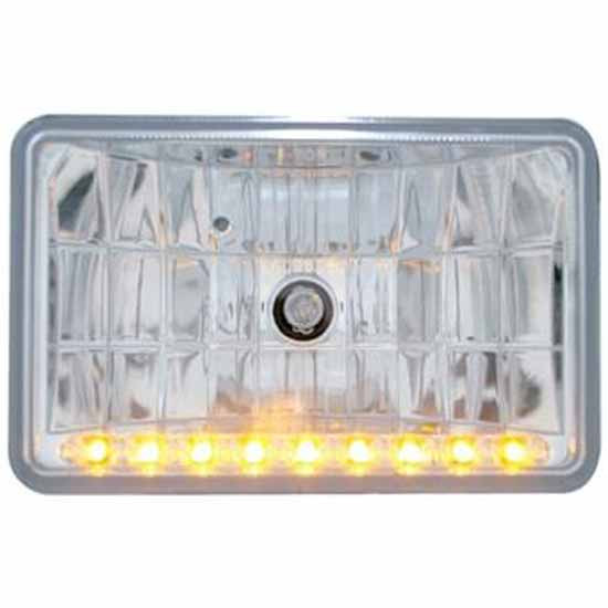 4 X 6 Inch Rectangular Crystal Headlight W/ 9 Amber LED Accent Lights