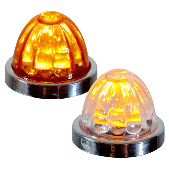 Legendary 1-1/2 Glass Watermelon Amber 3 Wire Dual Function Chrome Bezel, Stud Mount Led Light, Available Individually Or As An 8 Pack