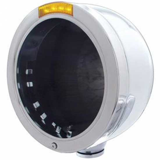Stainless Steel Bullet Half Moon Headlight Housing With 4 Diode Led Turn Signal - No Bulb