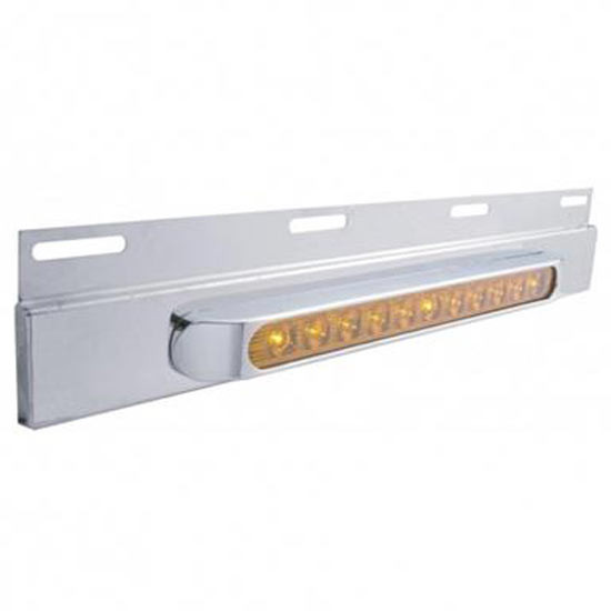 Stainless Steel Top Mud Flap Plate W/ 11 LED 17 Inch Light Bar & Bezel - Amber LED / Amber Lens