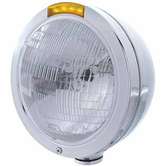Stainless Steel Bullet Classic Headlight With H6024 Bulb, 4 Diode Amber Led Turn Signal Light