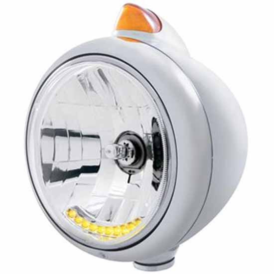 Chrome Guide 682-C Halogen Headlight With 10 Diode Amber Led Accent Light And Original Style Signal Light