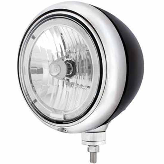 Black Guide Style Hot Rod Headlight With 9007 Bulb And Led Halo Rim