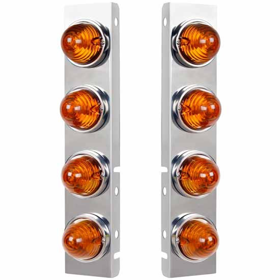 Front Air Cleaner Brackets With 8X Beehive Lights And Bezels For Peterbilt 378, 379