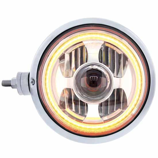 Chrome Guide 682C Style Headlight Assembly With Led Headlight And Dual Color Position Light Horizontal Mount