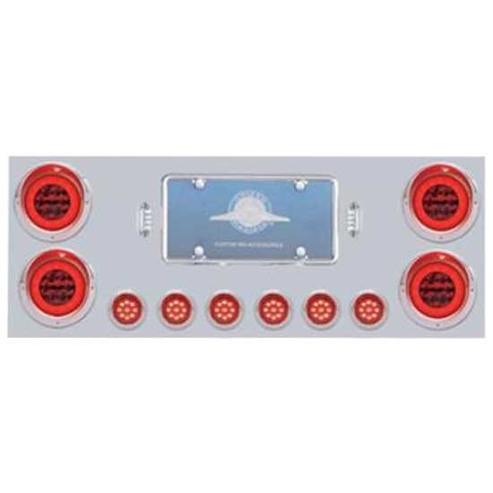 34 Inch SS Rear Center Panel With License Frame, Four 4 Inch 21 Led Glolight, Six 2 Inch 9 Led Flat Style Lights