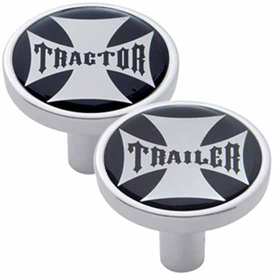 Chrome Long Air Valve Knobs With Maltese Cross Sticker
