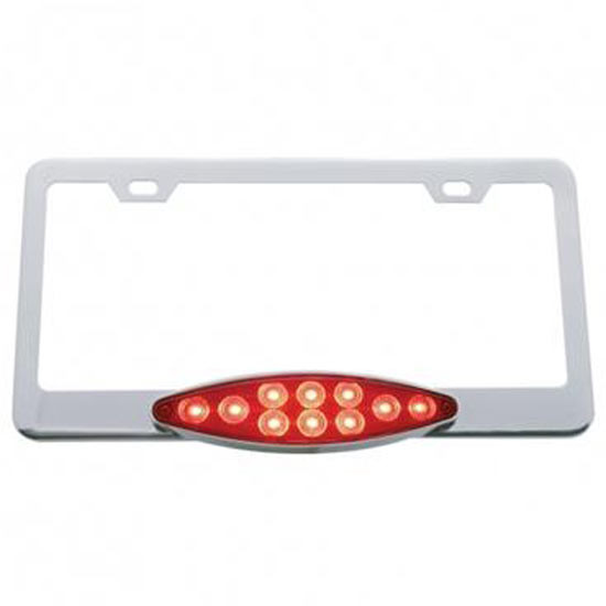 Chrome License Plate Frame With Lower Led Cats Eye Lights