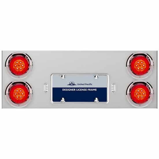 4 Inch 33 3/ 430 SS Rear Center Panel With Chrome License Frame, Four 16 Led Turbine Lights And Bezel Option - Red Led/ Red Lens