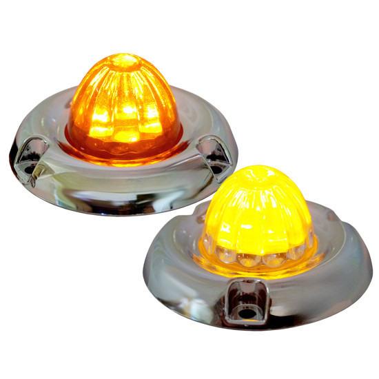 Legendary 1-1/2 Glass Watermelon Amber 3 Wire Dual Function Inset Chrome Bezel Led Lights