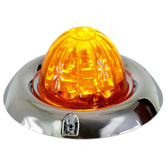 Legendary 3-1/2 Glass Watermelon Amber-Amber 3 Wire Dual Function Chrome Inset Bezel Led Lights