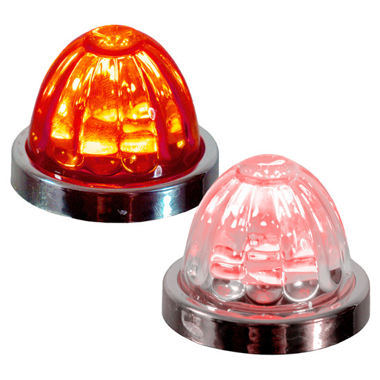 Legendary 1-1/2 Glass Watermelon Red 3 Wire Dual Function Chrome Bezel, Stud Mount Led Light