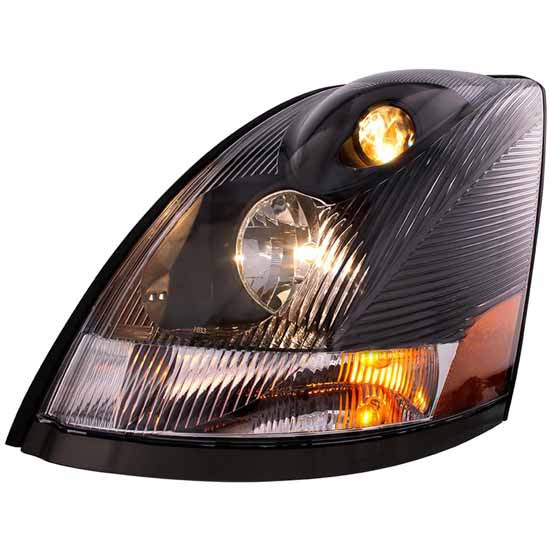 Black Headlight With H11 High Beam, Hb3 Lowbeam And 3157 Turn Signal Light For Volvo Vnl Gen Ii