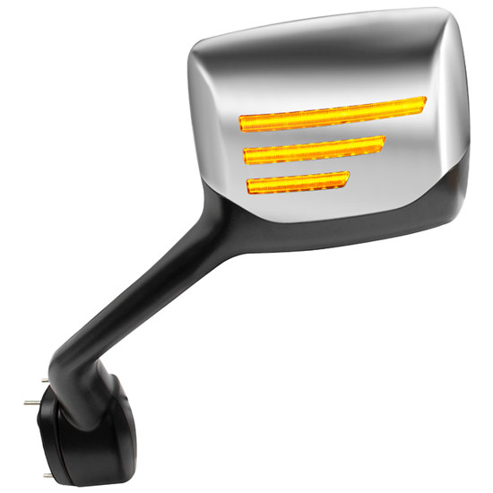 Chrome Hood Mirror Assembly With Sequential Led Turn Signal For Kenworth T680, Peterbilt 579