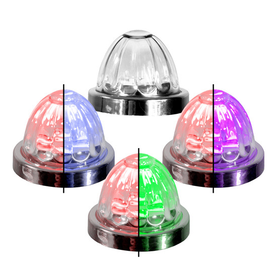 Legendary 1-1/2 Glass Watermelon Red Light With Aux Color 4 Wire Dual Tone Chrome Bezel, Stud Mount Led Lights