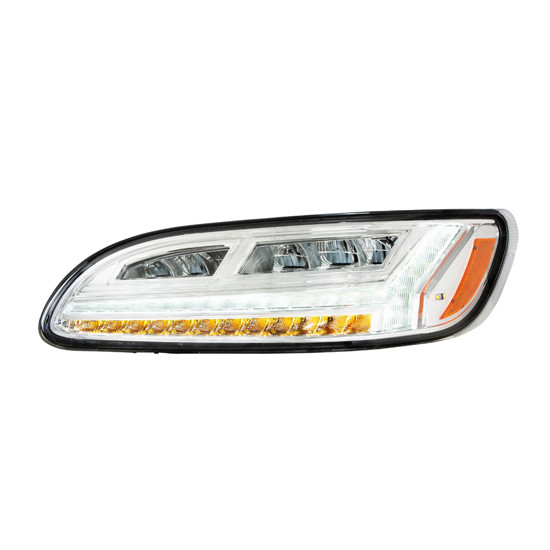 Chrome Led Headlights With Turn Signal Position And Side Markers For Peterbilt 386, 387