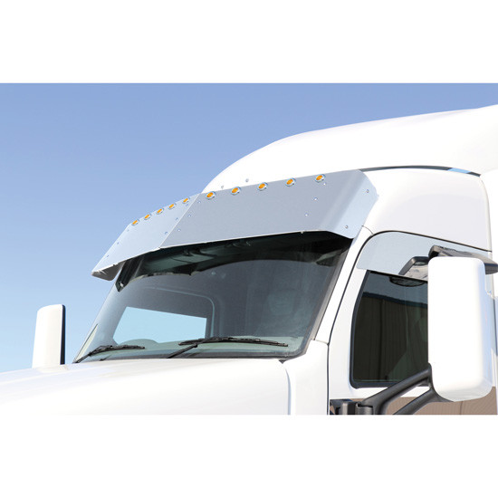 15.5 Inch Stainless Steel Straight Drop Visor With Ten 2 Inch Round Light Holes By Roadworks Fits Peterbilt 567 And 579