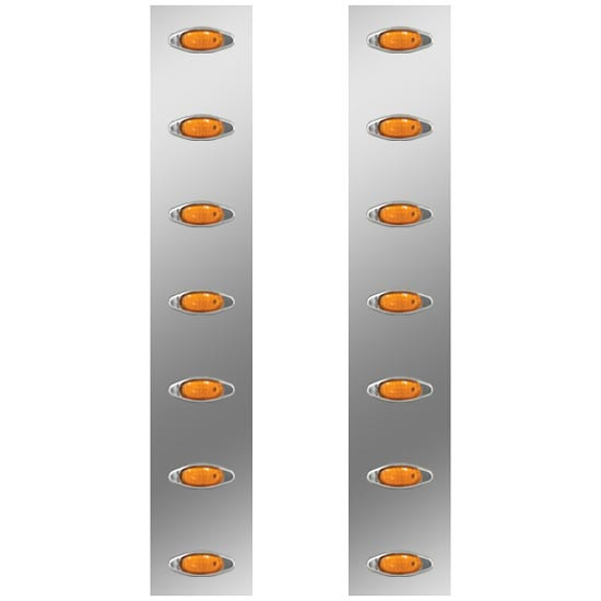 24.5 Inch Stainless Steel Front Air Cleaner Light Panels With 14 Mini Amber/Amber LEDs By Roadworks Fits Peterbilt With 15 Inch Breather
