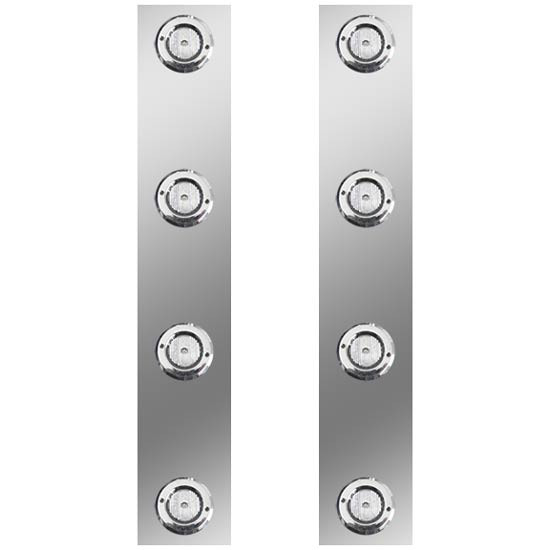 13 Inch Stainless Steel Front Air Cleaner Panels With 8 - 2 Inch Flat Amber/Clear LEDs By Roadworks Fits Peterbilt With 15 Inch Breather