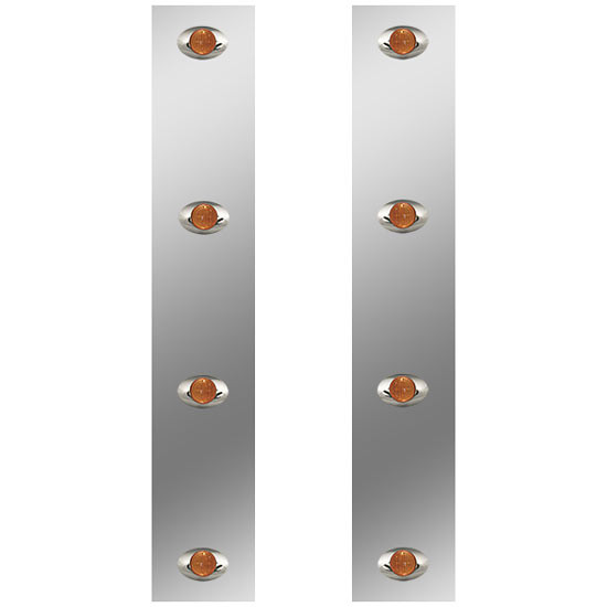 13 Inch Stainless Steel Front Air Cleaner Panels With 8 M3 Amber/Amber LEDs By Roadworks Fits Peterbilt With 15 Inch Breather