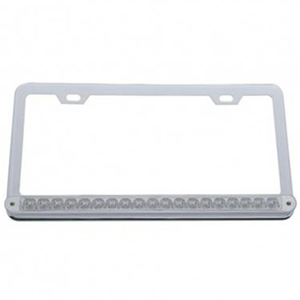 Chrome License Plate Frame W/19 LED 12 Inch Reflector Light Bar - Amber LED/ Clear Lens