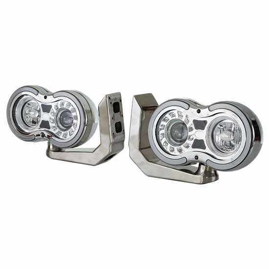 Retro Projection Headlight Assembly Driver/Passenger Side W/ Amber Marker & Turn Signal LED Halo Accents Fits Peterbilt