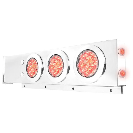 4 Inch Stainless Steel Spring-Loaded Rear Mud Flap Hangers W/ Fleet Leds And Bezels - Red Led / Clear Lens