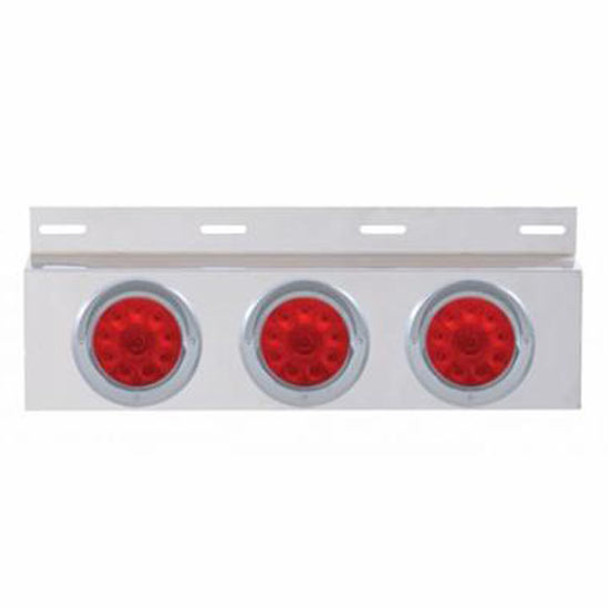 Stainless Steel Top Mud Flap Plate W/ Three 10 Led 4 Inch Lights And Visors - Red LED / Red Lens