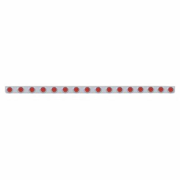 79.5 Inch SS Bumper Light Bracket W/ Sixteen 9 LED 2 Inch Lights And Bezels - Red LED / Red Lens 79.5 Inch SS Bumper Light Bracket W/ Sixteen 9 LED 2 Inch Lights And Bezels - Red LED / Red Lens
