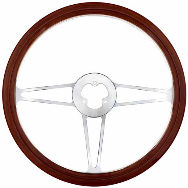 18 Inch Chrome Aluminum 3 Spoke Style Steering Wheel With Wood Rim