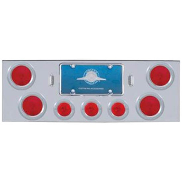 Chrome 34 Inch Rear Center Panel W/ Four 4 Inch Lights & Three 2.5 Inch Flat Lights & Bezels Chrome 34 Inch Rear Center Panel W/ Four 4 Inch Lights & Three 2.5 Inch Flat Lights & Bezels
