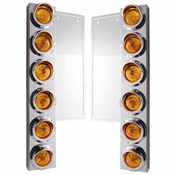 Stainless Steel Front Air Cleaner Bracket W/ Twelve 9 LED 2 Inch Beehive Lights & Visors - Amber LED/ Amber Lens For Freightliner Classic XL Stainless Steel Front Air Cleaner Bracket W/ Twelve 9 LED 2 Inch Beehive Lights & Visors - Amber LED/ Amber Lens For Freightliner Classic XL