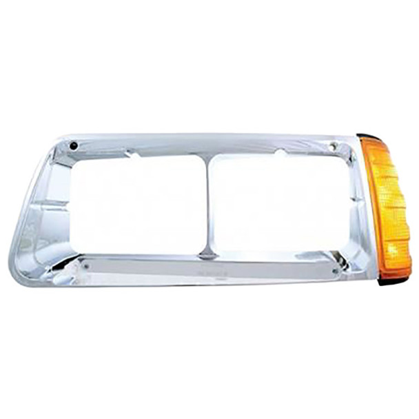 Chrome Headlight Bezel W/ 14 LED Light Bar, Driver Side - Amber LED/ Chrome Lens For Freightliner FLD