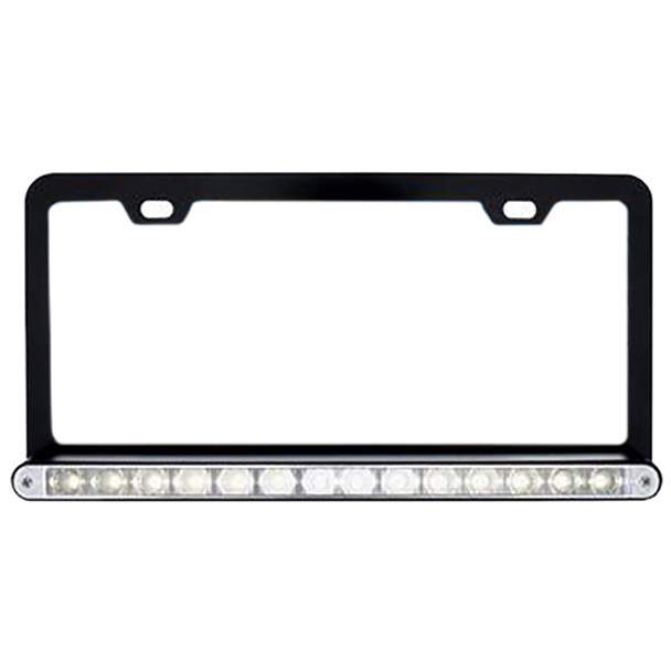 Black License Plate Frame W/ 14 LED 12 Inch Light Bar - White LED/ Clear Lens Black License Plate Frame W/ 14 LED 12 Inch Light Bar - White LED/ Clear Lens