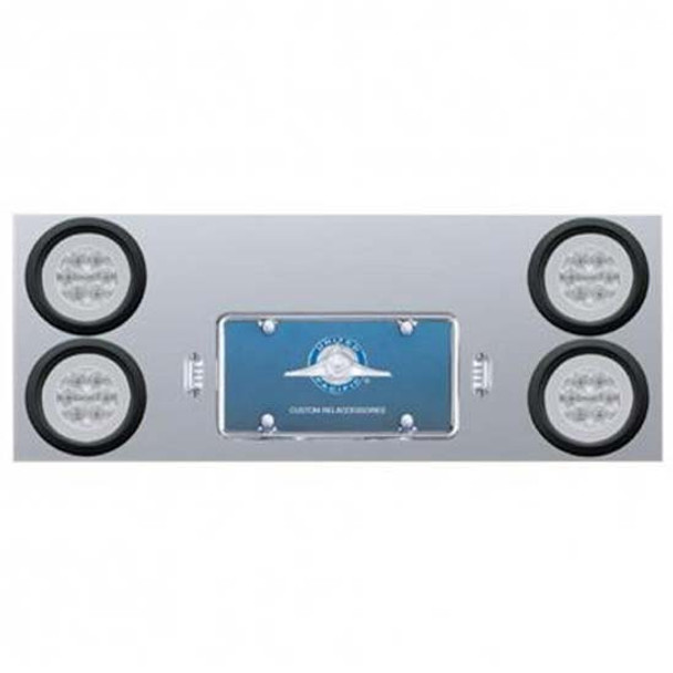 Stainless Steel 33 3/4 Inch Rear Center Panel W/ Four 21 LED 4 Inch Glo Lights And Grommets - Red LED/ Clear Lens