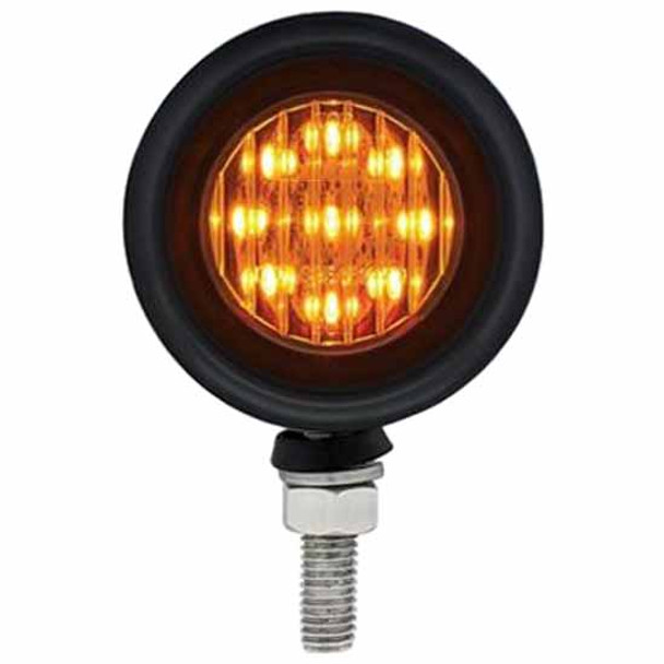 Stainless Steel 9 LED 2 Inch Round Double Face Light W/ Grommets - Amber & Red LED/ Amber & Red Lens