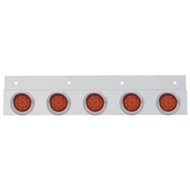 Stainless Steel Mud Flap Plate W/ Five 9 LED 2 Inch Reflector Lights & Visor - Red LED/ Red Lens