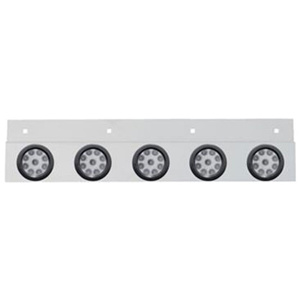 Stainless Steel Mud Flap Plate W/ Five 9 LED 2 Inch Reflector Lights & Grommets - Red LED/ Clear Lens