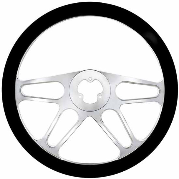 18 Inch Chrome Aluminum 4 Spoke Style Steering Wheel W/ Black Leather Rim