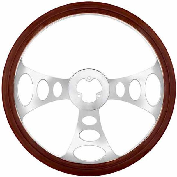 18 Inch Chrome Aluminum Chopper Style Steering Wheel W/ 3 Spokes & Wood