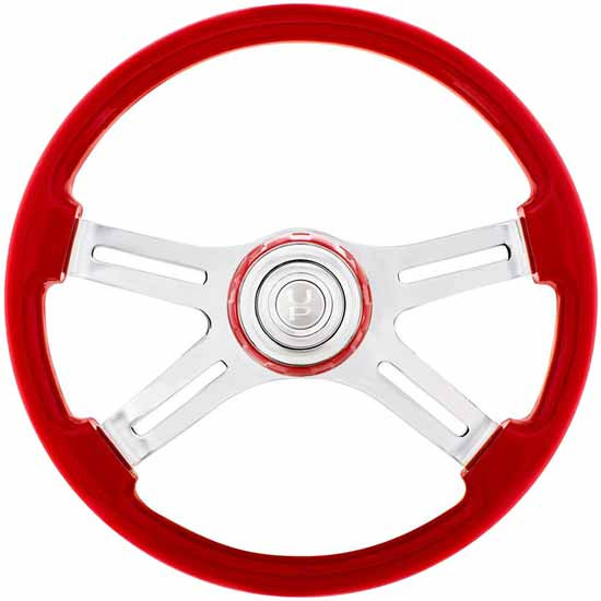 18 Inch Red Steering Wheel W/ 4 Spokes & Red Horn Bezel