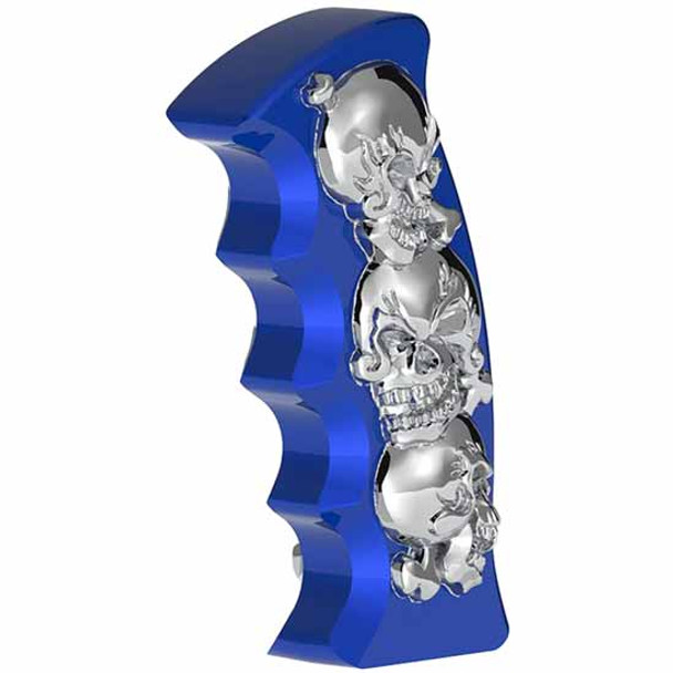 Indigo Blue W/ Chrome Skulls Pistol Grip Gearshift Knob, Thread-On