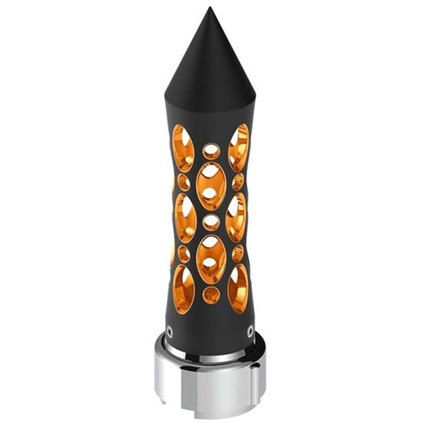 Black Daytona Gearshift Knob, Thread On W/ Amber LED Adapter For 9/10 Speed
