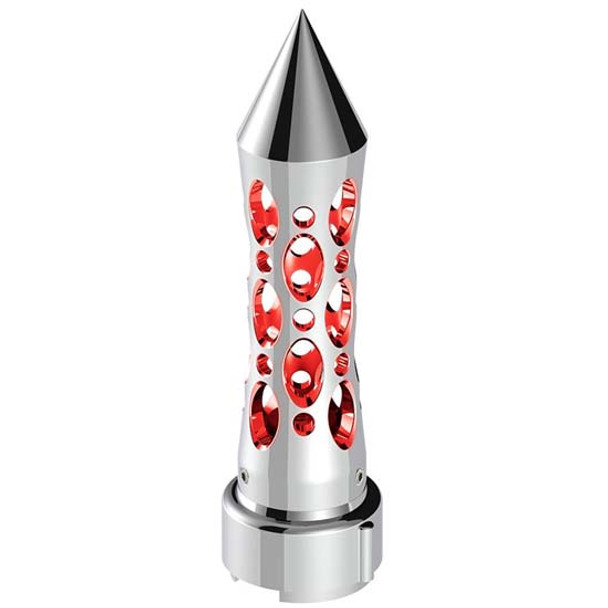 Chrome Daytona Gearshift Knob, Thread On W/ Red LED Adapter For 9/10 Speed