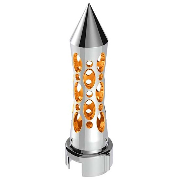 Chrome Daytona Gearshift Knob, Thread On W/ Amber LED Adapter For 13/15/18 Speed