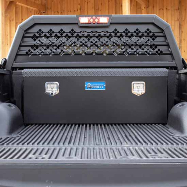 Merritt Aluminum Tapered Front Utility Chest Box, 19 X 20 X 55 In. W/ Diamond Plate Lid, Satin Black For Truck W/ 6.5 or 8 FT Bed