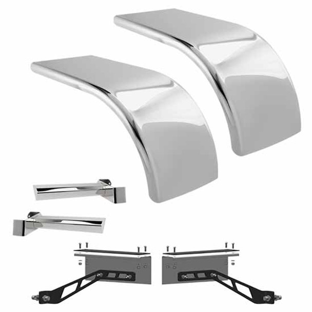 Hogebuilt 68 Inch 304 Stainless Steel Half Fender Kit For Peterbilt W/ Air Trac Suspension With 24.5 Inch Tires