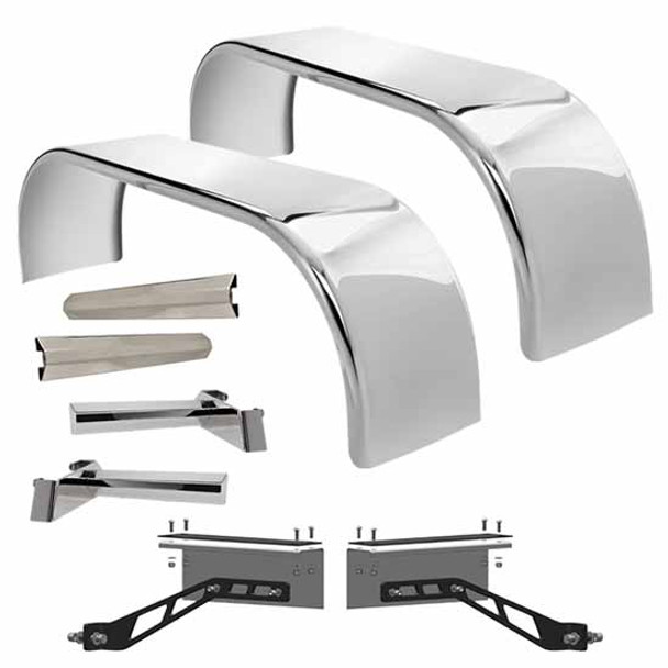 Hogebuilt 105 Inch 304 Stainless Steel Low Rider Full Fender Kit For Peterbilt W/ Air Leaf Suspension & 24.5 Inch Tires