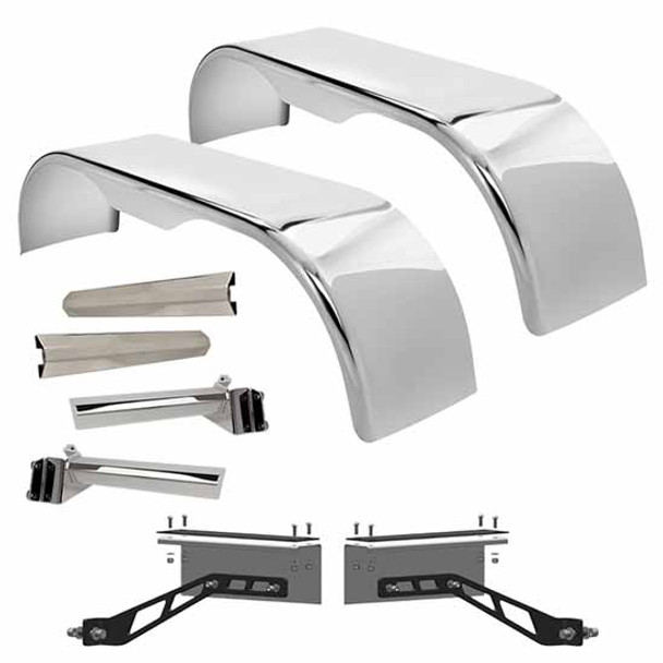 Hogebuilt 105 Inch 304 Stainless Steel Flanged Full Fender Kit  For Peterbilt W/ Air Leaf Suspension