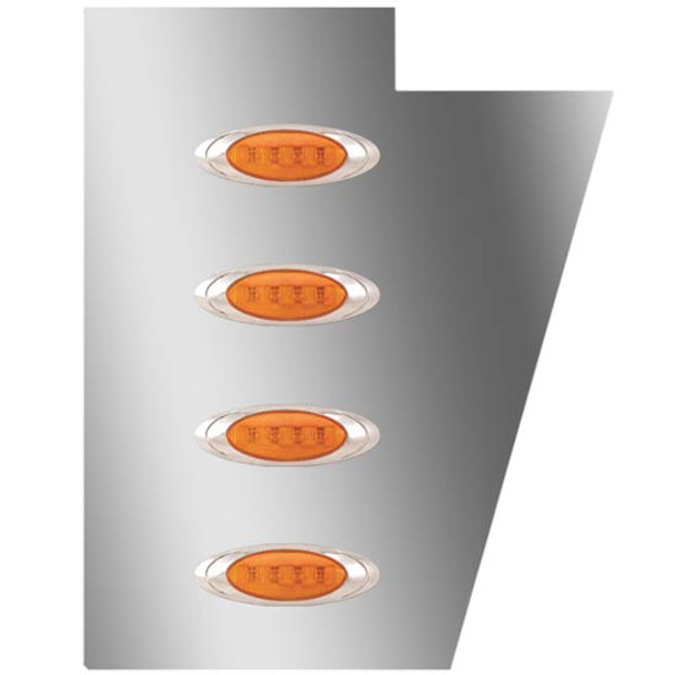Stainless Steel Wide Cowl Panels W/ Notch, 8 M1 Style Amber LED Lights For Peterbilt